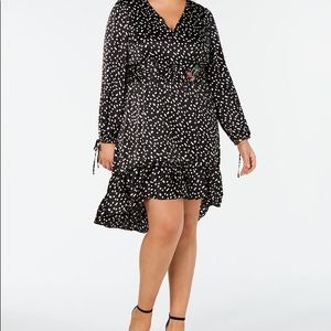Betsey Johnson Black Polka Dot long sleeve Satin Hi Low Midi Dress size 14W